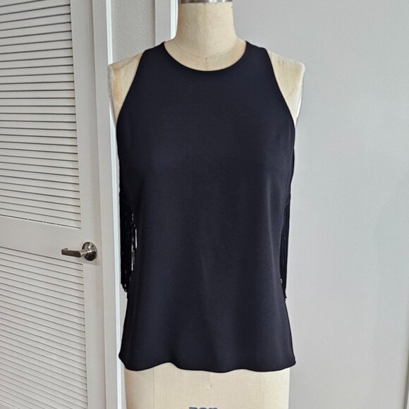 BCBGMAXAZRIA Black Top with Back Fringe Trim in size XXS - Picture 2 of 6